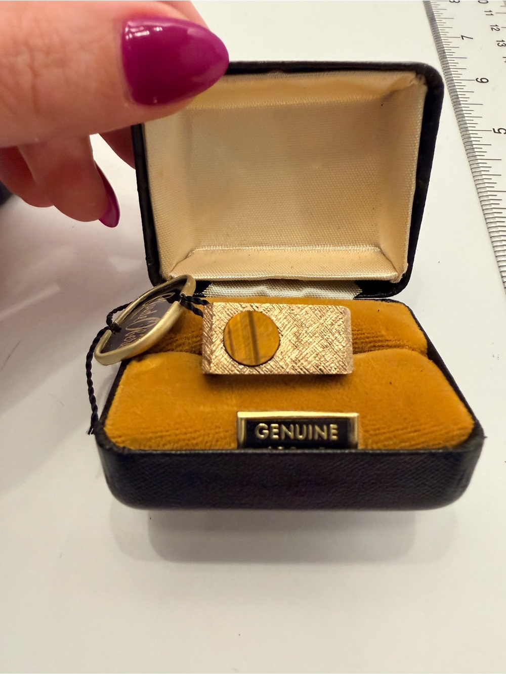 NOS Vintage Claude Obère Brutalist Signet Ring Sz 7 Genuine Tiger’s Eye Box Tag